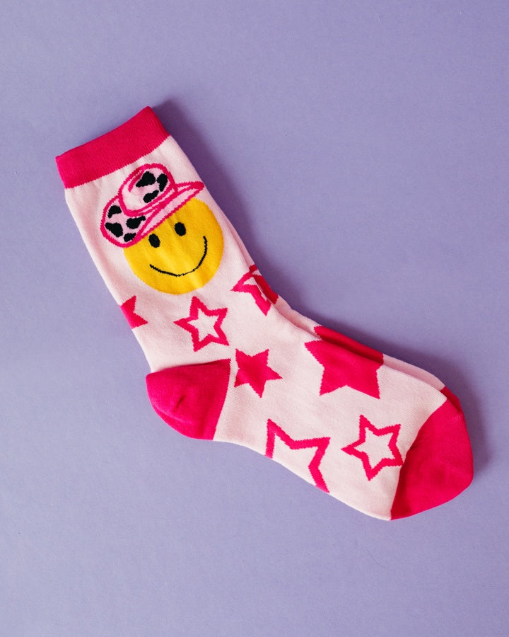 Smiley Face Cow Girl Socks