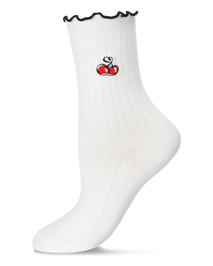 Cherry Embroidered Sock
